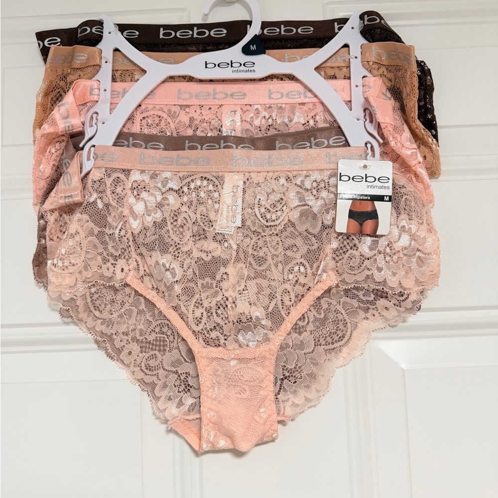 Bebe Women's 5 Pack Lace Panties - Peach, Brown, Black